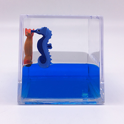 Paperweight Cube with Seahorse Floaters